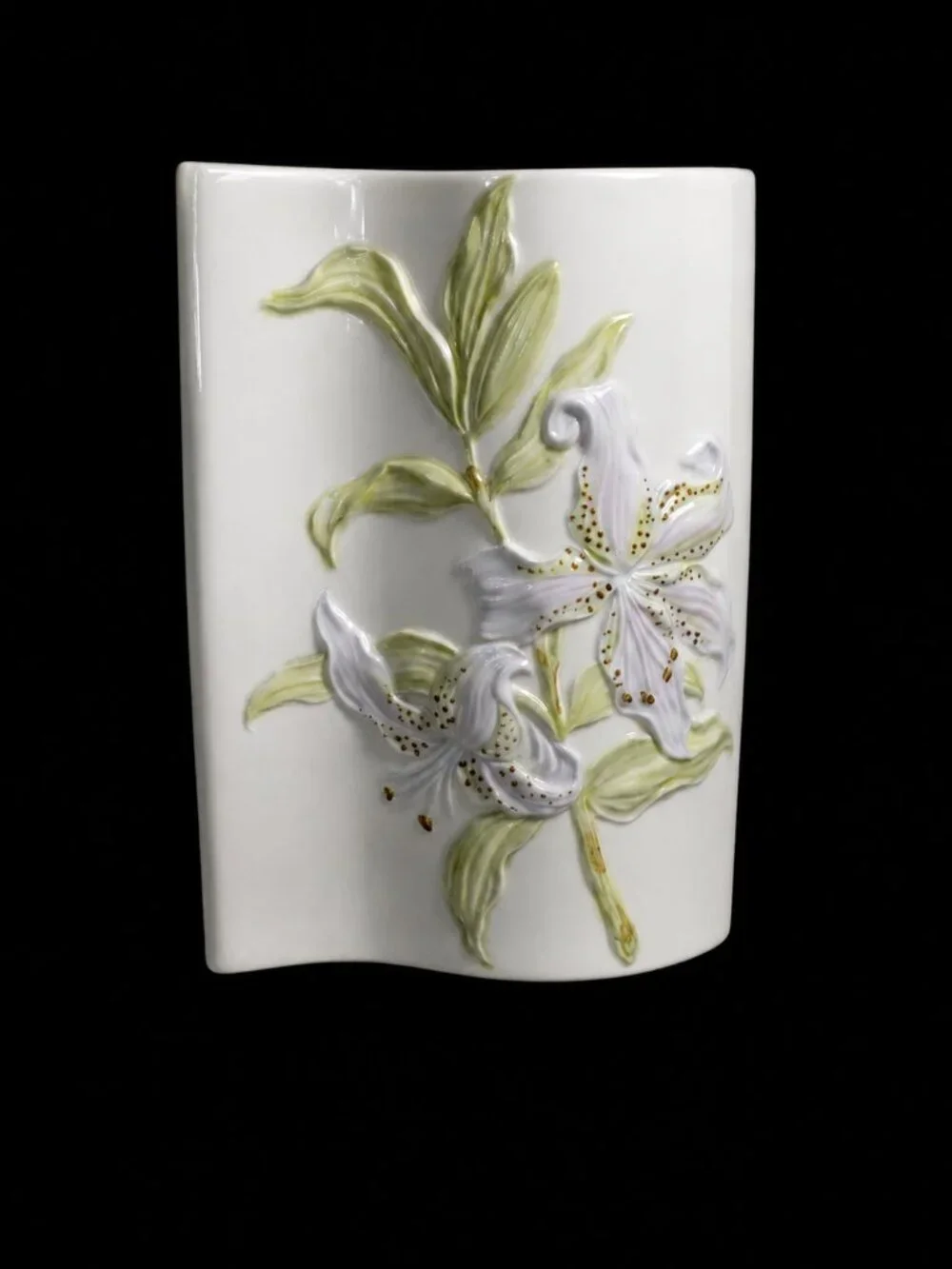 Vintage Shafford Original Japan Fine Porcelain Lily Relief Vase 1982 White